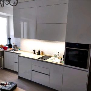 Белая глянцевая кухня в современном стиле